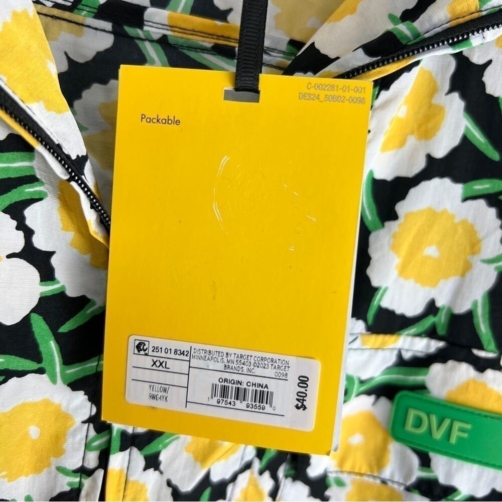 DVF Packable Yellow Poppy NWT Hooded Vest XXL Floral Short Sleeve Hood Dopamine - Picture 10 of 16